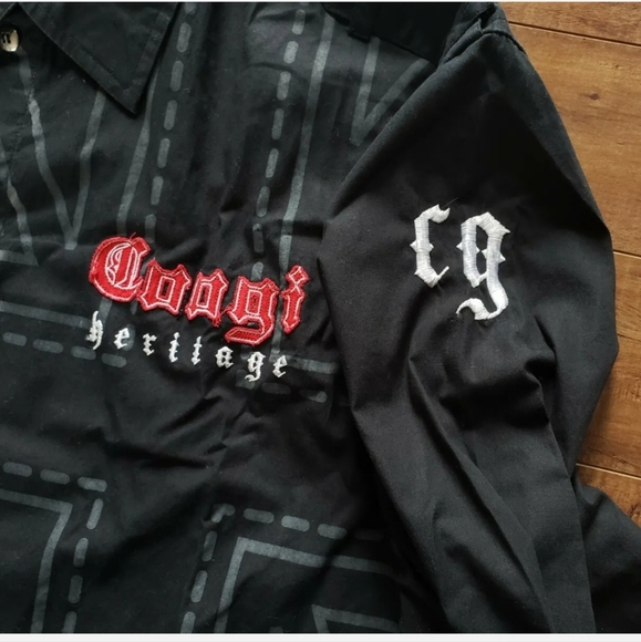 COOGI Heritage Long Sleeve BLACK Button Down Shirt Print Embroidered Men Sz XL - Picture 3 of 7